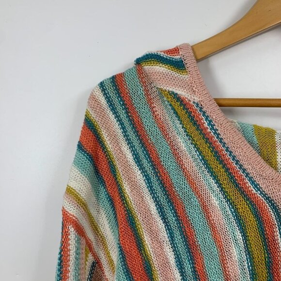 Hem & Thread Women's Rainbow Pastel Knit Long Sleeve Pullover Hoodie Size S - Picture 3 of 12